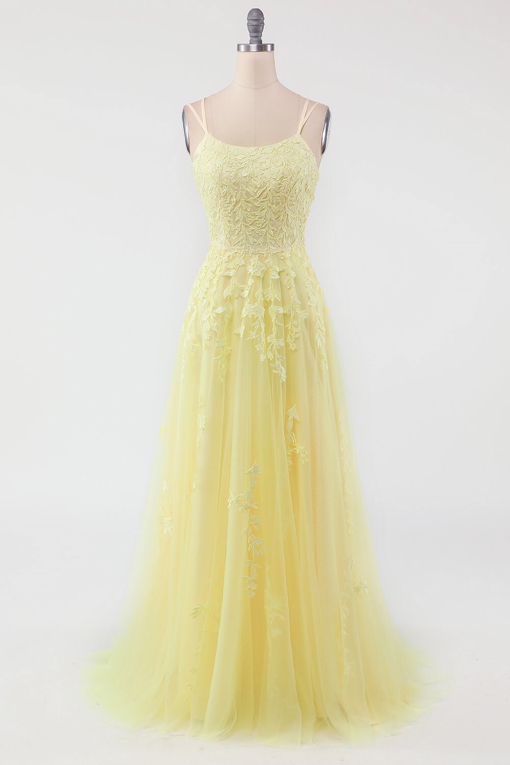 Princess Yellow Appliques A-line Long Prom HZ0307