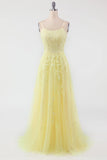 Princess Yellow Appliques A-line Long Prom HZ0307