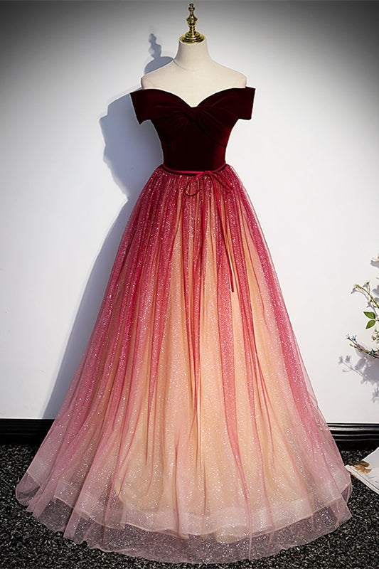 Off the Shoulder Wine Red Long Prom HZ0307