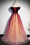 Off the Shoulder Wine Red Long Prom HZ0307