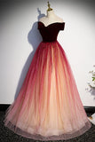 Off the Shoulder Wine Red Long Prom HZ0307