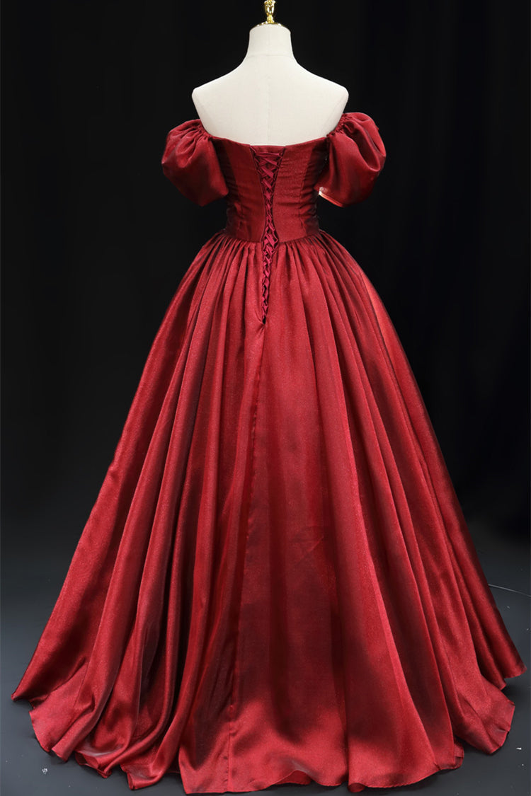Off the Shoulder Burgundy A-line Long Formal HZ0307