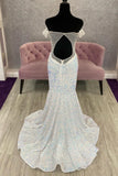 White Sequin Off the Shoulder Mermaid Long Formal HZ0307