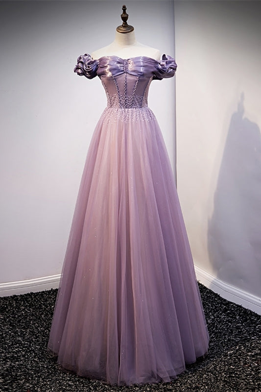 Princess Off the Shoulder Purple Long Party HZ0307