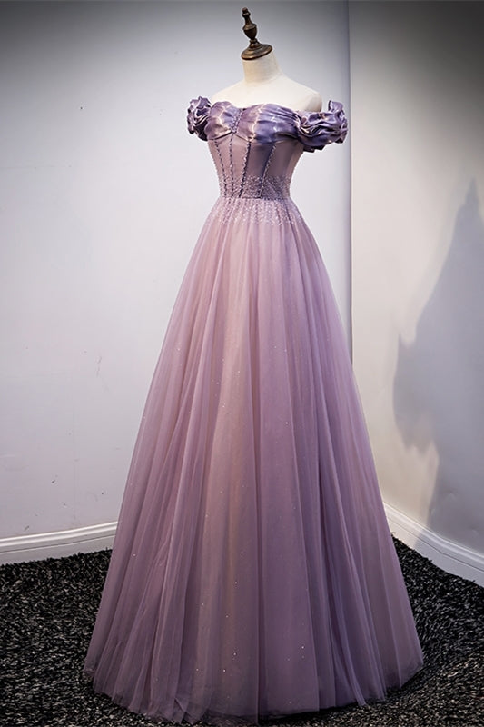 Princess Off the Shoulder Purple Long Party HZ0307