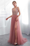 Blush Pink A-line Long Formal Dress with HZ0307