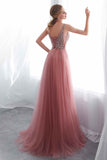 Blush Pink A-line Long Formal Dress with HZ0307
