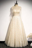 Sparkle Champagne Long Formal Dress with Tie HZ0307