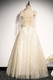 Sparkle Champagne Long Formal Dress with Tie HZ0307