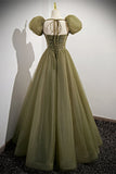 Strapless Green Tulle A-line Long Formal HZ0307