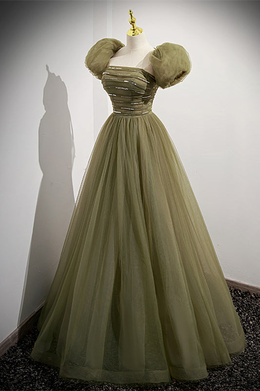 Strapless Green Tulle A-line Long Formal HZ0307