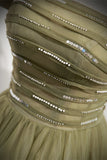 Strapless Green Tulle A-line Long Formal HZ0307