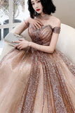 Stunning Off the Shoulder Champagne Long Formal HZ0307