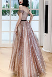 Stunning Off the Shoulder Champagne Long Formal HZ0307
