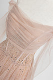 Nude Long Sleeves Tulle and Sequins Long Prom HZ0307