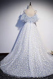 Daisy Floral A-line Long Light Blue Formal HZ0307