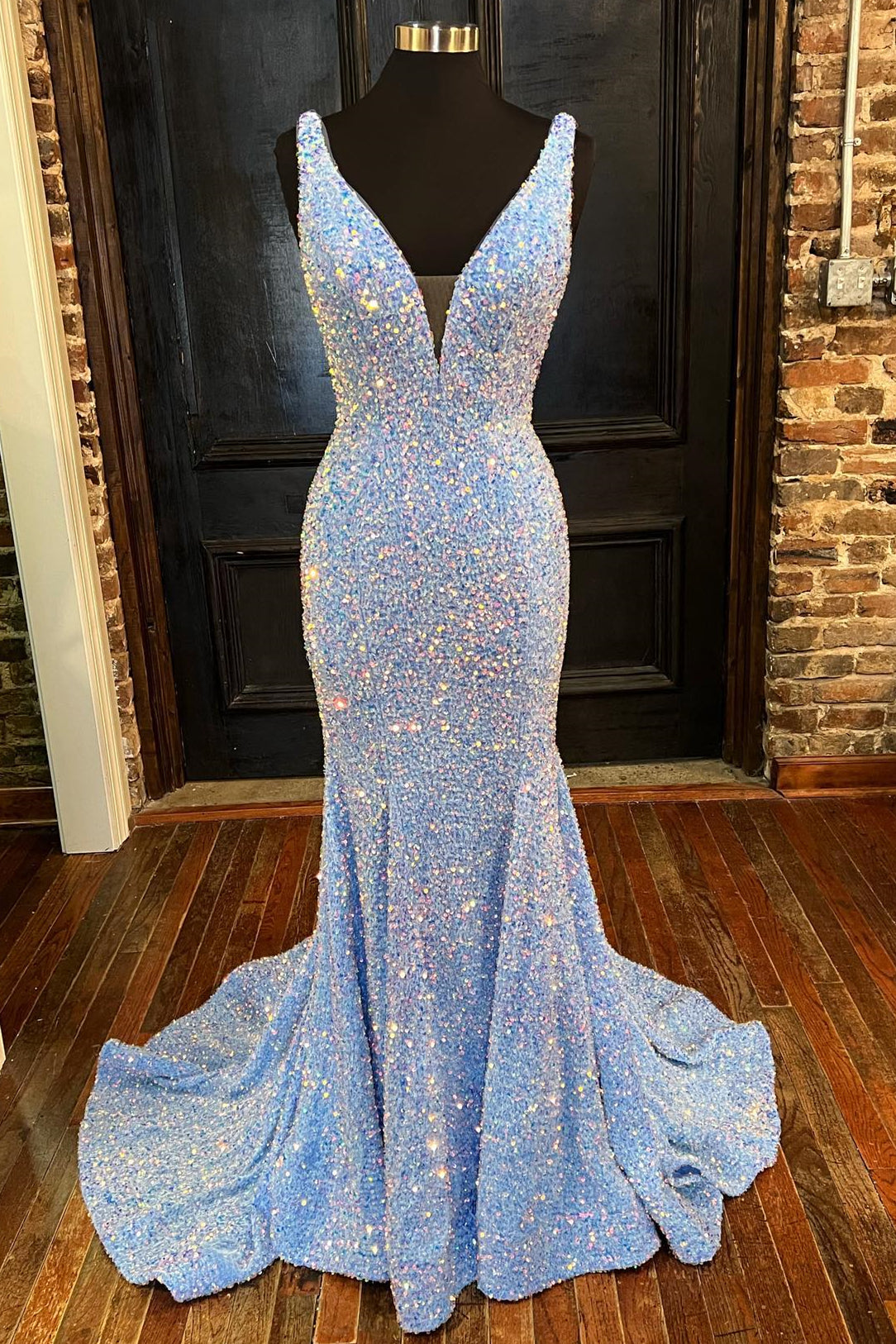 Light Blue Sequin Mermaid Long Formal HZ0307