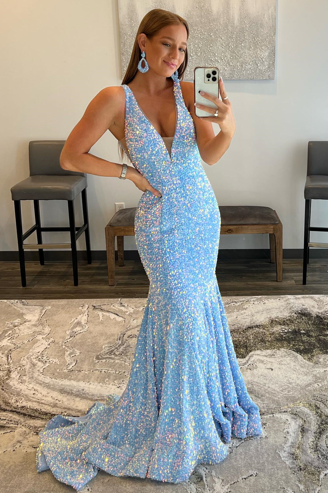 Light Blue Sequin Mermaid Long Formal HZ0307