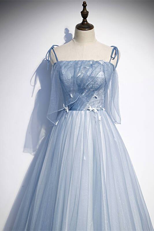Spaghetti Straps A-line Blue Long Formal HZ0307
