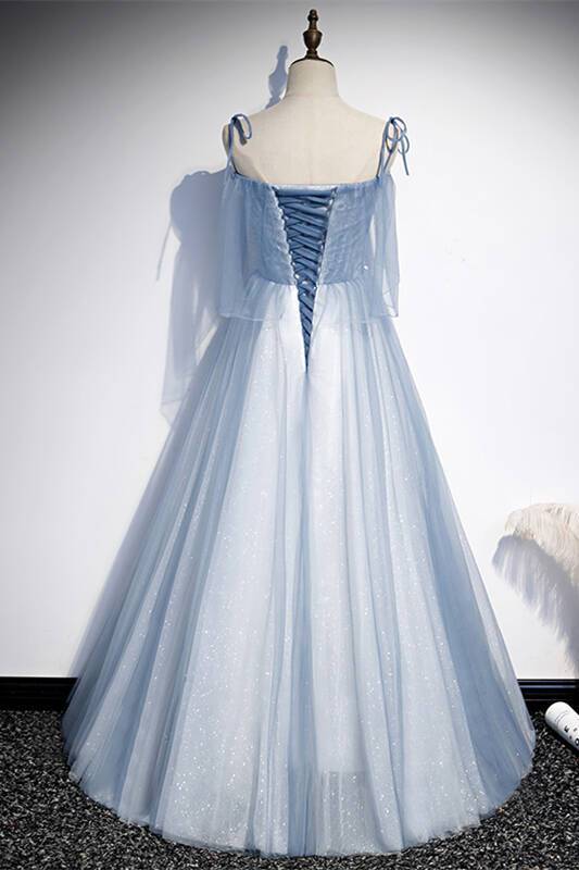 Spaghetti Straps A-line Blue Long Formal HZ0307