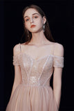 Off the Shoulder Blush Tulle Long Party HZ0307