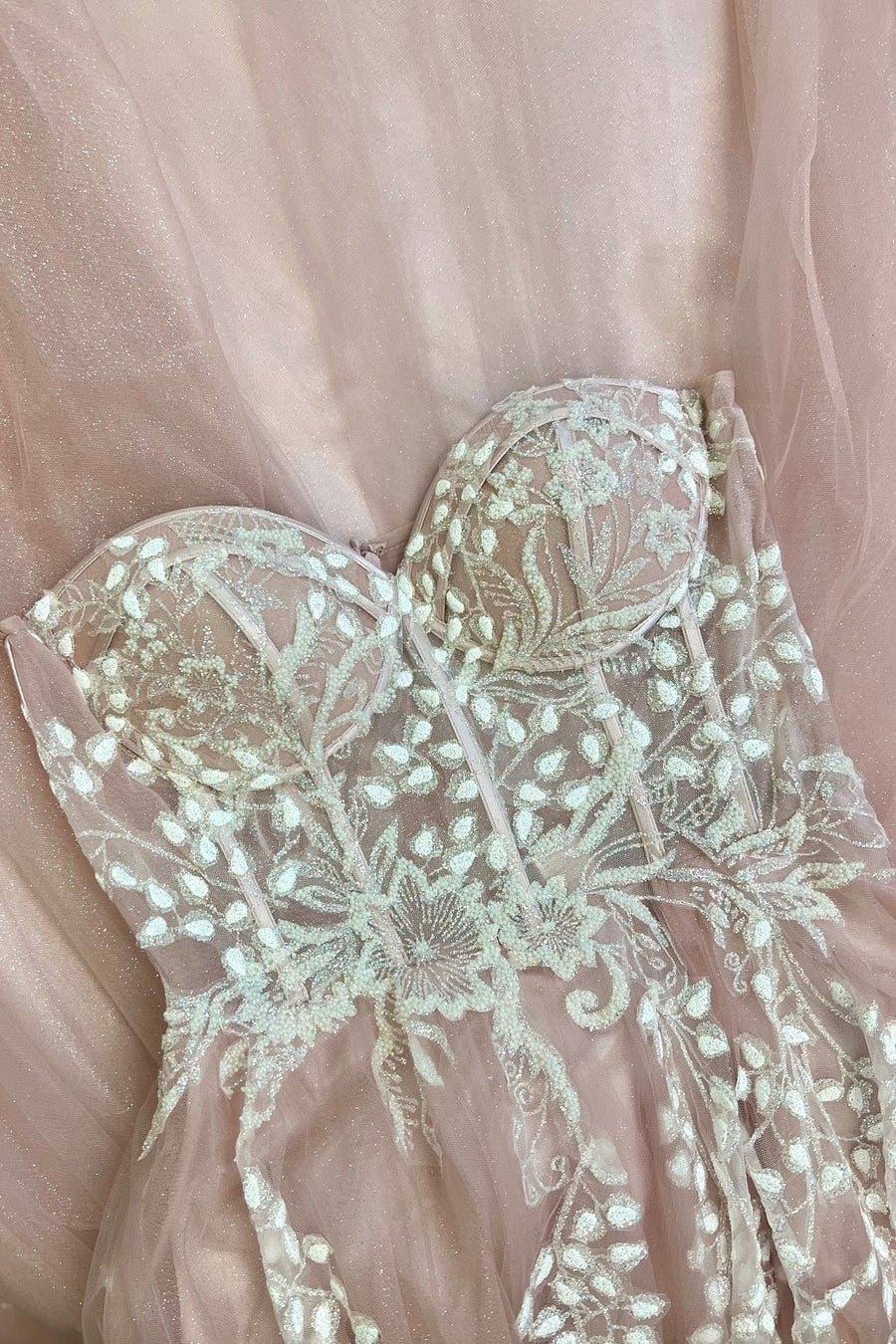 Princess Sweetheart Pink and White Tulle Long Formal HZ0307