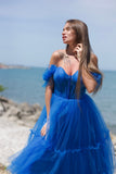 Blue Flare Straps Corset Tea Length HZ0307