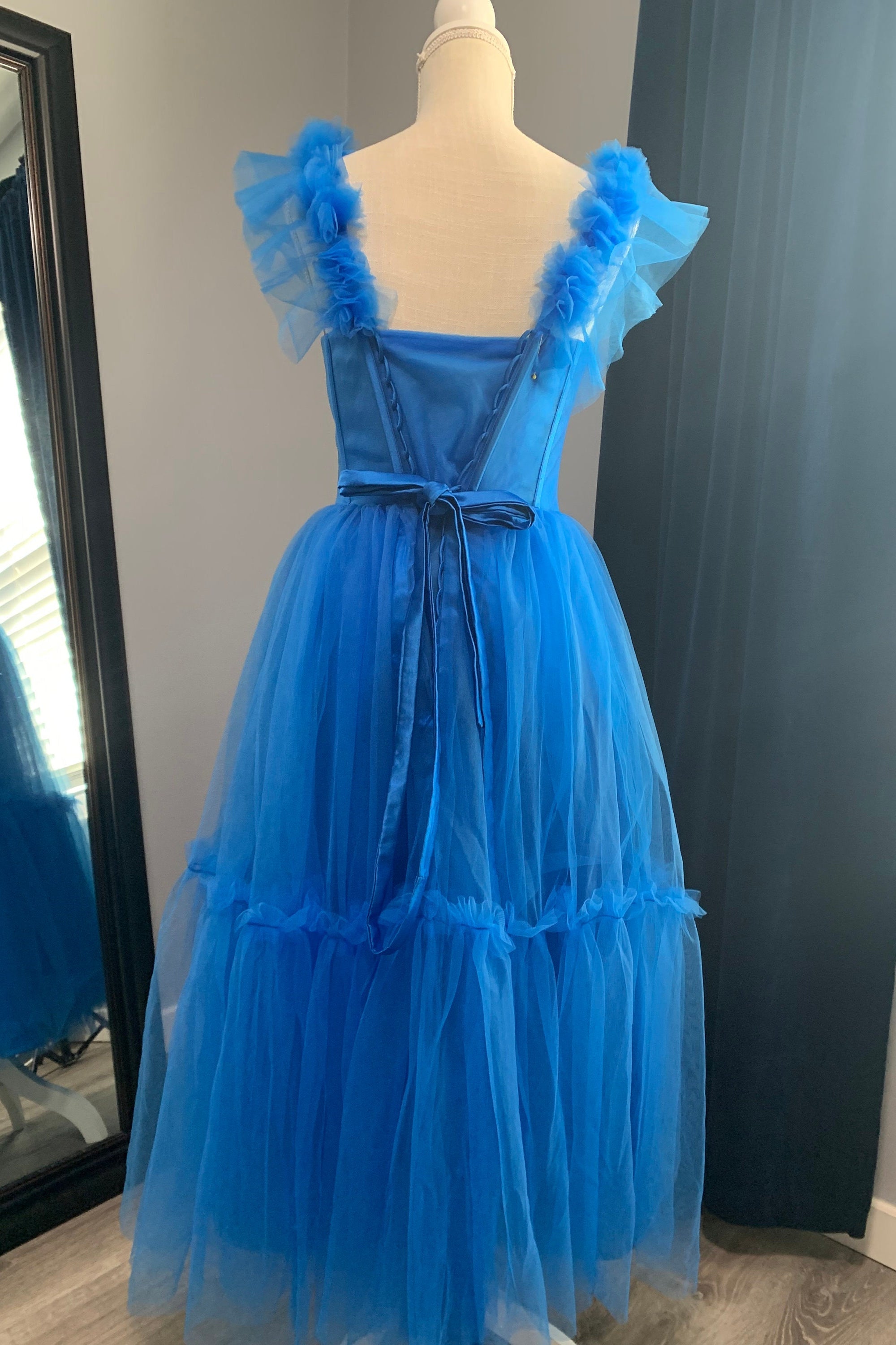 Blue Flare Straps Corset Tea Length HZ0307