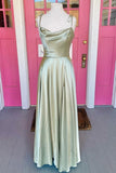 Sage Green A-line Long Formal Dress with Cowl HZ0307