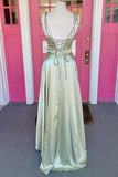 Sage Green A-line Long Formal Dress with Cowl HZ0307