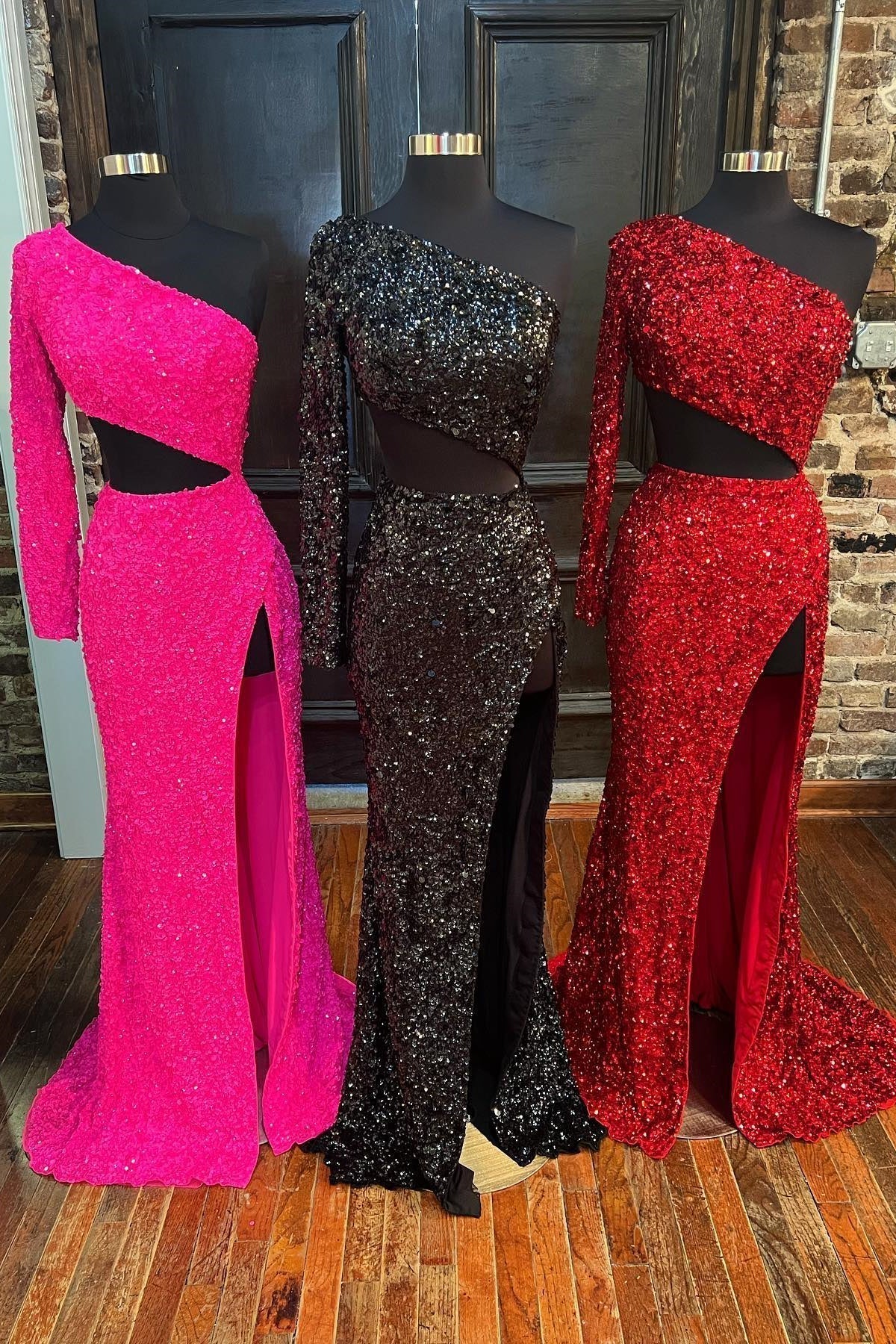 Sexy Sequin One Shoulder Long Sleeve Mermaid Long Formal Dress with HZ0307