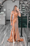 Elegant Champagne Off the Shoulder Mermaid Long Prom HZ0307