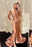 Elegant Champagne Off the Shoulder Mermaid Long Prom HZ0307