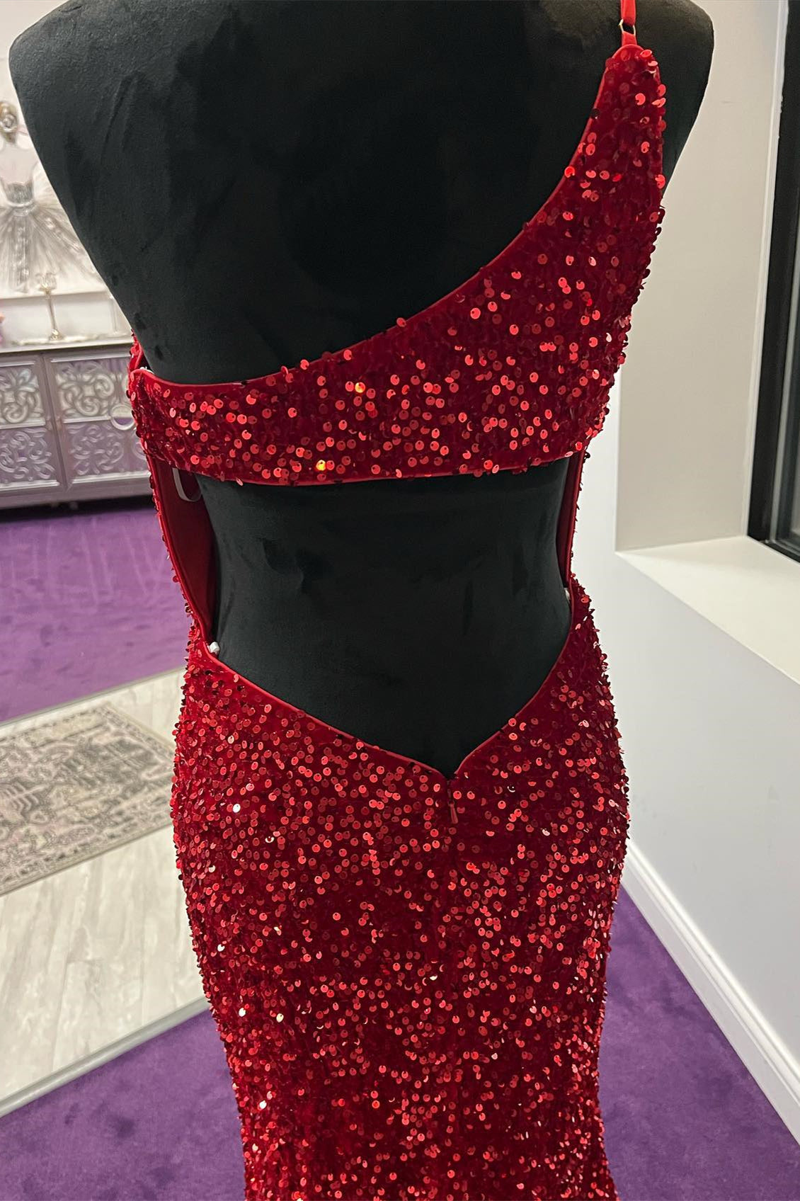 Stunning Red Sequin Mermaid One Shoulder Long Formal HZ0307