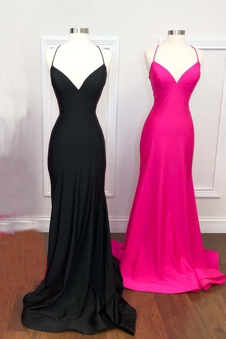 Straps Hot Pink Mermaid Simple Long Prom HZ0307