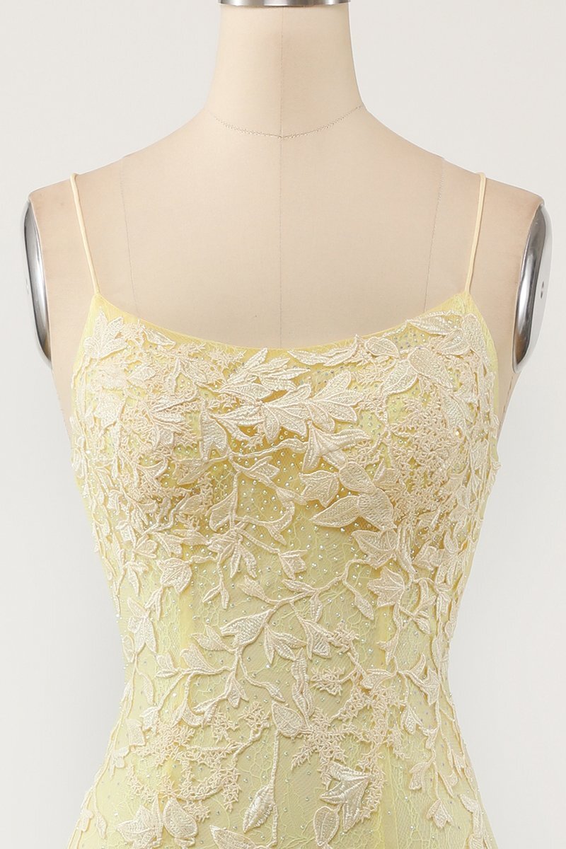 Mermaid Yellow Lace Appliques Long Formal HZ0307