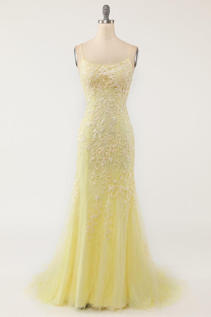 Mermaid Yellow Lace Appliques Long Formal HZ0307