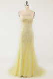 Mermaid Yellow Lace Appliques Long Formal HZ0307