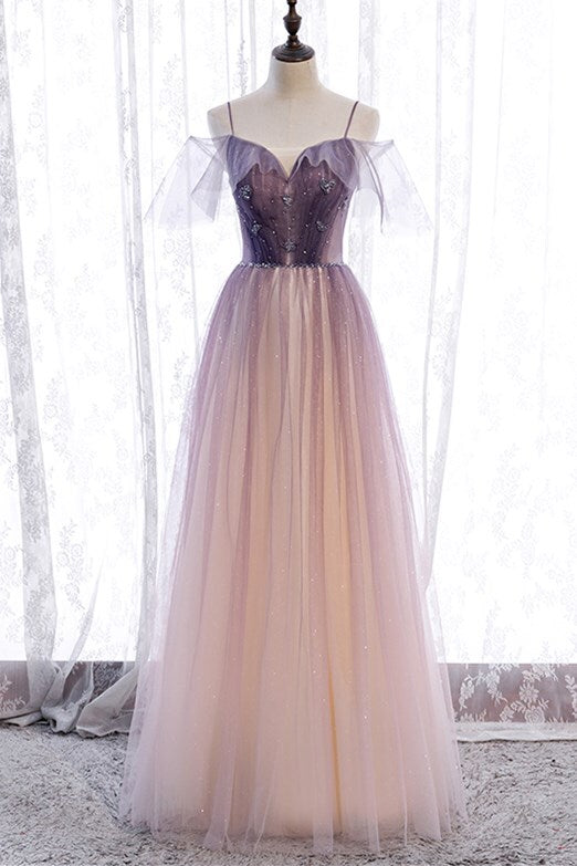 Spaghetti Straps Ombre Purple Long Party HZ0307