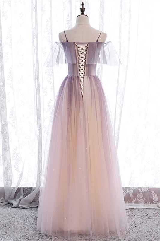Spaghetti Straps Ombre Purple Long Party HZ0307