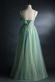 Spaghetti Straps Green Tulle Long Formal HZ0307