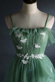 Spaghetti Straps Green Tulle Long Formal HZ0307