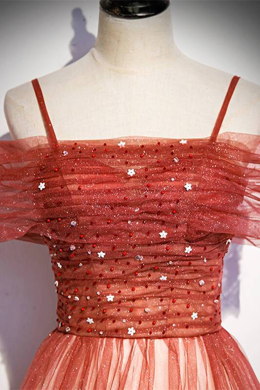 Spaghetti Straps A-line Red Tulle Party HZ0307