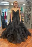Princess Straps Black Layers A-line Long Prom HZ0307