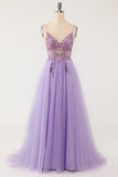 Light Purple A-line Beaded Long Formal HZ0307