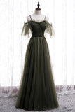 Off the Shoulder Dark Green Pleated Long Formal HZ0307