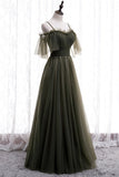 Off the Shoulder Dark Green Pleated Long Formal HZ0307