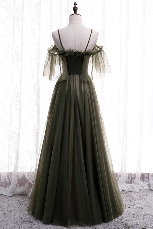 Off the Shoulder Dark Green Pleated Long Formal HZ0307