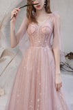 Pink A-line Tulle Long Prom Dress with Lace Up HZ0307