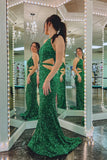 Sexy Green Sequin Halter Mermaid Long Formal HZ0307